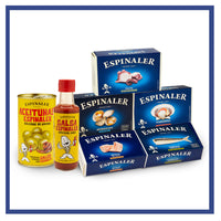 Galician Pack contains Cockles in Brine, Scallops in Galician Sauc, White Tuna in Pickled Sauce, Baby Sardines in Olive Oil, Octopus in Olive Oil, Olives Stuffed with Anchovy and Appetizer Sauce