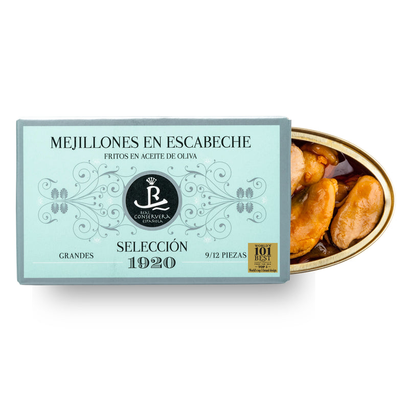 Mussels in Spicy Pickled Sauce 9-12  pieces, Real Conservera Española, Selección 1920 , Origin Chile.