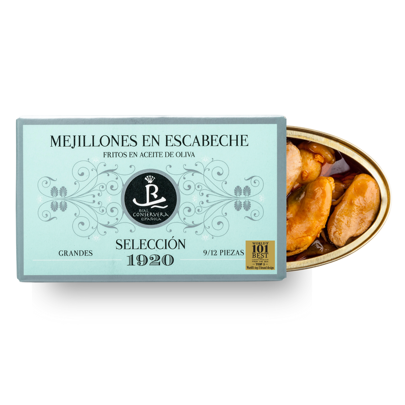 Mussels in Pickled Sauce 9-12  pieces, Real Conservera Española, Selección 1920, Origin Chile.