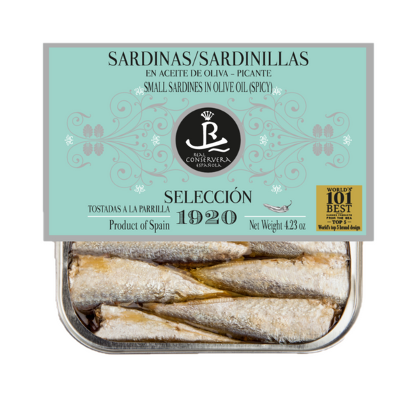 Small Sardines in Spicy Olive Oil, Selección 1920 (Sardinilllas en aceite de oliva Picantes)