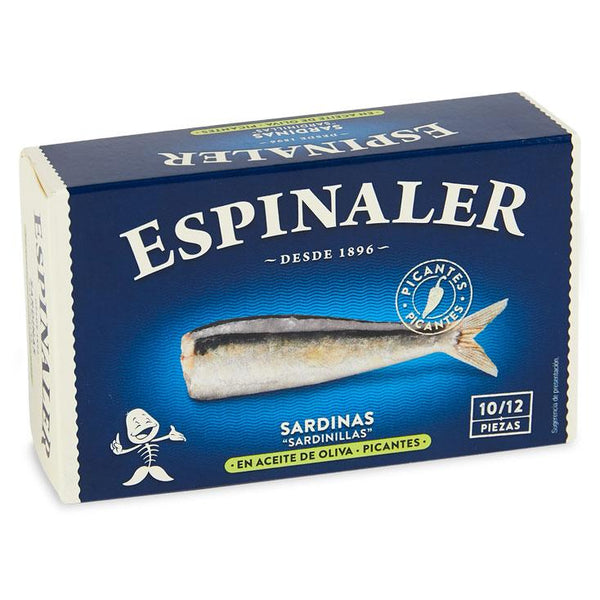 Espinaler Sardines in Spicy Olive Oil, Sardinillas en Aceite de Oliva Picante