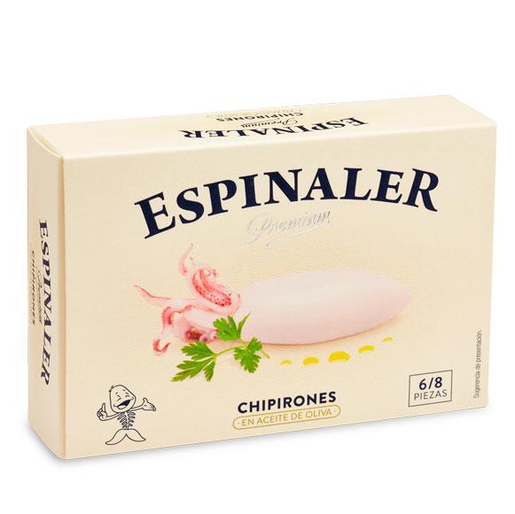Espinaler baby squids come whole and are stuffed with their own tentacles according to a traditional process, which maintains their delicate taste and texture. They are hand selected and manually stuffed. Chipirones can be eaten at room temperature or heated and combined with a variety of rice dishes