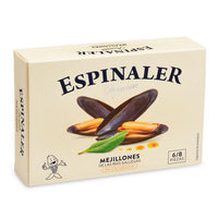 Espinaler Mussels in Pickled Sauce (Mejillones en Escabeche).These mussels come from the region of Galicia, where they are grown from floating platforms to reach the optimum size. They are hand packed and conserved in a traditional marinade sauce that has a smooth flavor. Mussels are a great source of protein, iron and B12.